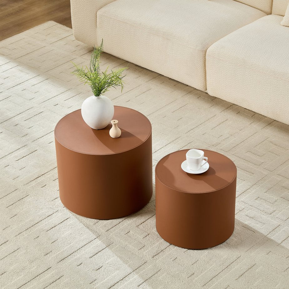 English Elm Modern Saddle Leather Mdf Side Table Compact Accent for Living Room or Office Brown W2085P399097
