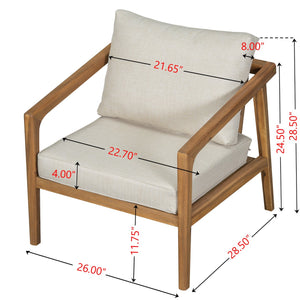English Elm Westin Solid Acacia Wood 4 Piece Outdoor Chat Set with Cushioned Club Chairs WESTIN 4PCS CHAT SET