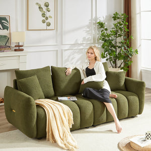 English Elm [video] Mh Plush Teddy Velvet 3-seat Sofa Solid Wood Frame High-resilience Foam Living Room Green W1193S00192