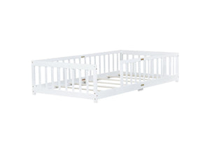 English Elm Twin Size Floor Bed With Safety Guardrails - Durable Rubberwood, Minimalist White Design For Kids W504P286396-GIGA