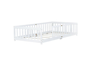 English Elm Twin Low Profile Rubberwood Floor Bed with Full Safety Fence for Toddler Rooms White W504P429335