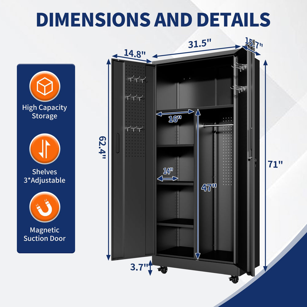 English Elm Metal Rolling Garage Cabinet with Pegboard Door Drawer Locking Storage and Adjustable Shelves T2398P465999