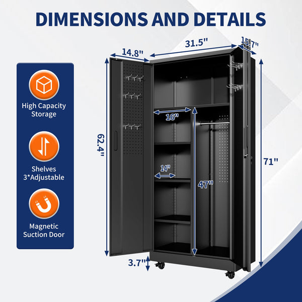 English Elm Metal Rolling Garage Cabinet with Pegboard Door Drawer Locking Storage and Adjustable Shelves T2398P465999