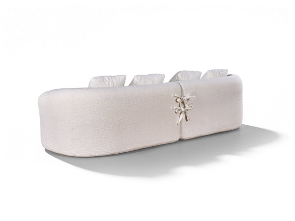 English Elm 110-inch Curved Chenille Modular Cloud Sofa Four Seat Plush Lounge for Living Room White W5527S00004