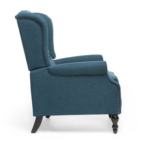 English Elm Charcoal Wingback Pushback Recliner with Button Tufted Diamond Fabric Upholstery Dark Blue N763P410529C