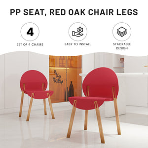 English Elm Summer 5 Piece Round Dining Set Polypropylene Stackable Chairs Oak Legs Modern Style Crimson Red,White W3450S00038