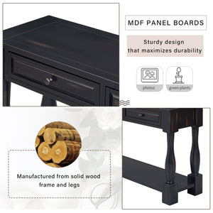 English Elm Trexm Distressed Entryway Console Table Three Drawers Open Shelf Mediterranean Wood Espresso N715P372052B