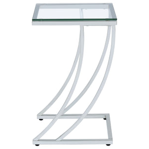English Elm Draper Chrome Rectangular Glass Top Sofa Side Table with Curved Metal Frame, Polished Reflective Finish B062P331043