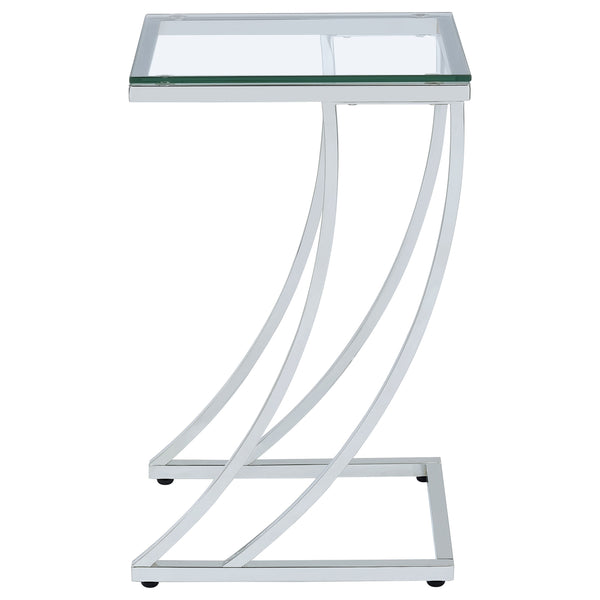 English Elm Draper Chrome Rectangular Glass Top Sofa Side Table with Curved Metal Frame, Polished Reflective Finish B062P331043