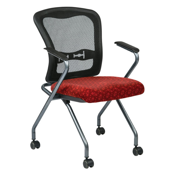 OSP Home Furnishings Deluxe Pro-line Ii Folding Nesting Armchair with Mesh Back and Lumbar Support Tomato 84440-K115
