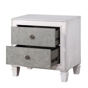 English Elm Modern Rustic White and Gray Nightstand with 2 Smooth-Glide Drawers, Sturdy Wood Frame, Farmhouse Charm B2741P324354