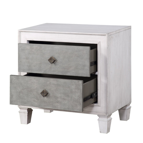 English Elm Modern Rustic White and Gray Nightstand with 2 Smooth-Glide Drawers, Sturdy Wood Frame, Farmhouse Charm B2741P324354