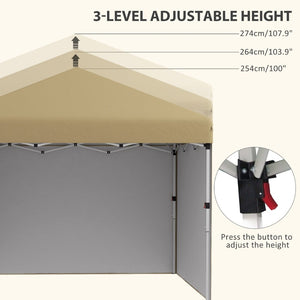 English Elm Outsunny 10' X 10' Instant Pop Up Canopy Tent With 3 Sidewalls, Adjustable Height & Carry Bag W2225P174242-GIGA