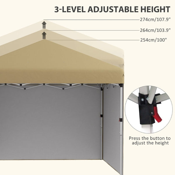English Elm Outsunny 10' X 10' Instant Pop Up Canopy Tent With 3 Sidewalls, Adjustable Height & Carry Bag W2225P174242-GIGA