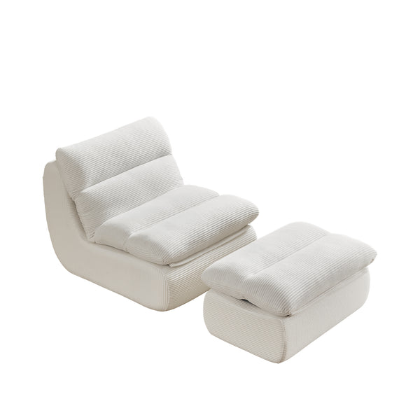English Elm Modern Compressed Lounge Chair with Ottoman Corduroy Recliner Small Space Sofa High-Density Foam Comfort Beige W1036P251820