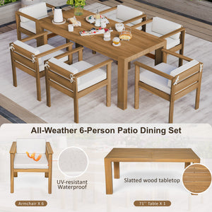 English Elm Trexm Acacia Wood Outdoor Dining Set Seats Six with Washable Cushions Umbrella Ready Beige,Light Teak TM000022AAD