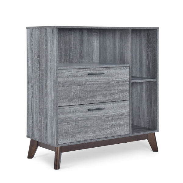 English Elm Christopher Knight Home® - CABINET mid-century modern faux wood storage console with splayed legs, drawers & cubby shelves Grey 67351.00SONGRY