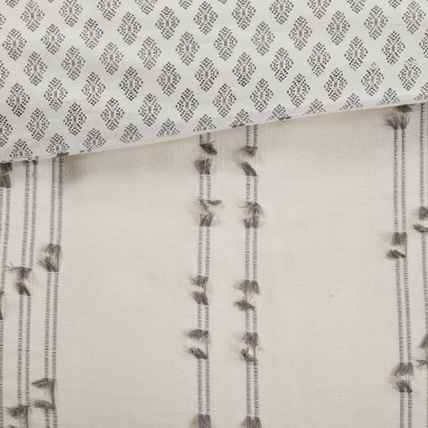 English Elm Full/Queen Kara Cotton Jacquard Duvet Cover Set – OEKO-TEX, button closure, ties, global striped & diamond design Ivory 11.81 L x 9.84 W x 5.51 H B03596505