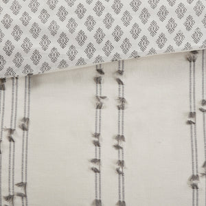 English Elm King/Cal King Kara Cotton Jacquard Duvet Cover Set — OEKO-TEX Eco-Friendly Striped & Diamond Bedding, Button Closure, Tie Corners, Easy Care Ivory 11.81 L x 9.84 W x 6.3 H B03596506