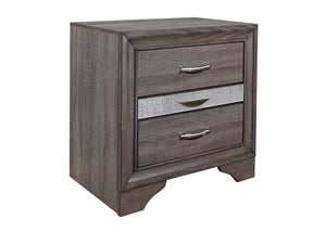 English Elm RYDER Sparkle Grey Nightstand with 3 Spacious Drawers & Jewelry Drawer — Modern Solid Wood Design B201P215946