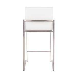 English Elm Fuji 26" High Back Counter Stool Set Of 3 - Modern Stainless Steel & White Faux Leather For Comfort B202P221982