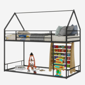 English Elm Metal Twin over Twin Bunk Bed Sturdy Heavy-Duty Frame with Silent Slats, 13" Guardrail & Ladder Black W1935P330797