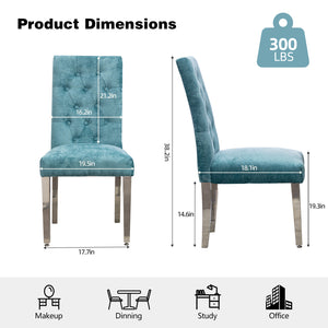 English Elm Set of 2 Modern Dining Chairs Plush Chenille Velvet, Button-Tufted Comfort, S-Springs & Stainless Legs, Adjustable Feet (Light Green) W3588P337566