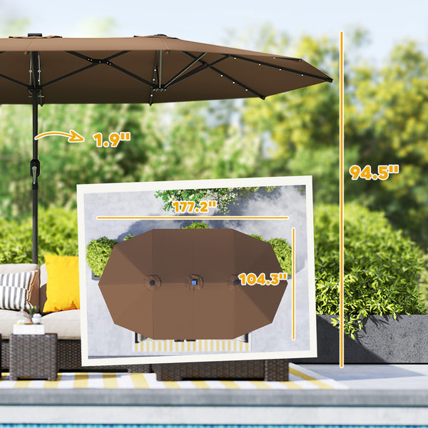 English Elm Outsunny 15ft Rectangle Patio Umbrella Upf30 Plus Dual Vents Crank Outdoor Shade W2225P485534