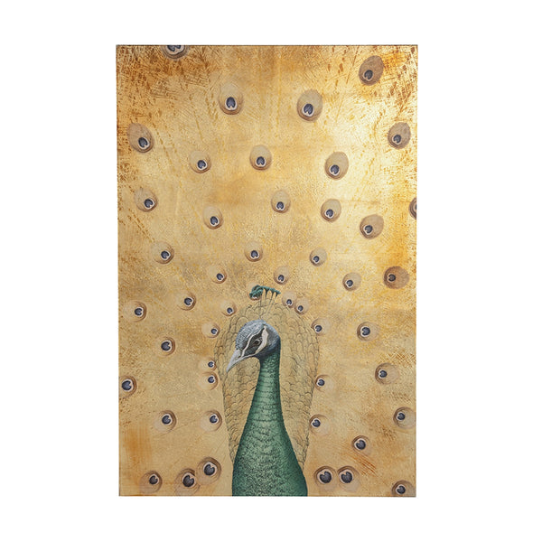 English Elm 30.7x46.5x1.4" Hand-painted Peacock Acrylic Canvas Art with Radiant Gold Textured Ground W2078P481778