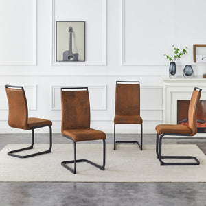 English Elm Set of 2 Vintage Brown Suede Fabric High Back Dining Chairs with Black Metal Frame W1151P324769