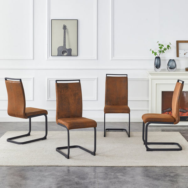 English Elm Set of 2 Vintage Brown Suede Fabric High Back Dining Chairs with Black Metal Frame W1151P324769
