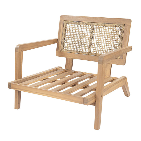 English Elm Outdoor Acacia Wood Club Chairs with Wicker Backs and Beige Cushions Set of 2 N772P381363L