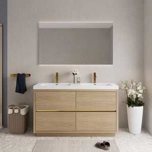 English Elm 60" Floating Bathroom Vanity Stone Resin Double Sink Soft Close Cabinet Spa Modern W1573P211192