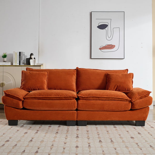 English Elm Corduroy Modern Sofa Sleeper Loveseat with Double-Layer Cushions, Two Pillows, Sturdy Frame 84" Orange W676P227342