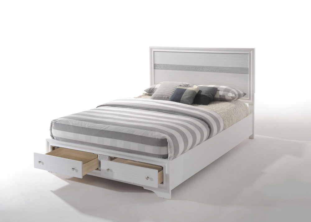 English Elm Naima Queen Storage Bed with Low-Profile Frame, 2 Drawers, Dovetail Construction & Sparkle Trim White 29 L x 21 W x 14 H B2726S00513