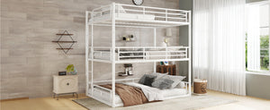 English Elm Twin Triple Metal Bunk Bed Matte Powder Coated Frame with Full Safety Guardrails Light White W1580S00581