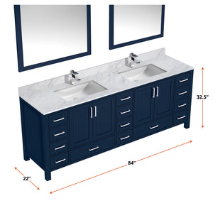 English Elm Navy Double Bath Vanity 84" W x 22" D with Carrara Marble Top, Chrome Faucet, 34" Mirrors, Durable Countertop B2731S01067