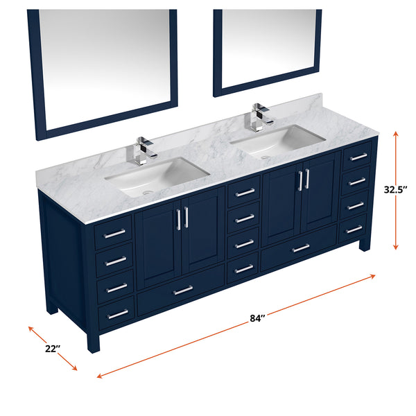 English Elm Navy Double Bath Vanity 84" W x 22" D with Carrara Marble Top, Chrome Faucet, 34" Mirrors, Durable Countertop B2731S01067