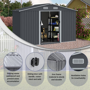 English Elm Outdoor Galvanized Steel Storage Shed 8x10 Ft with Sliding Door and Air Vents W2911S00002