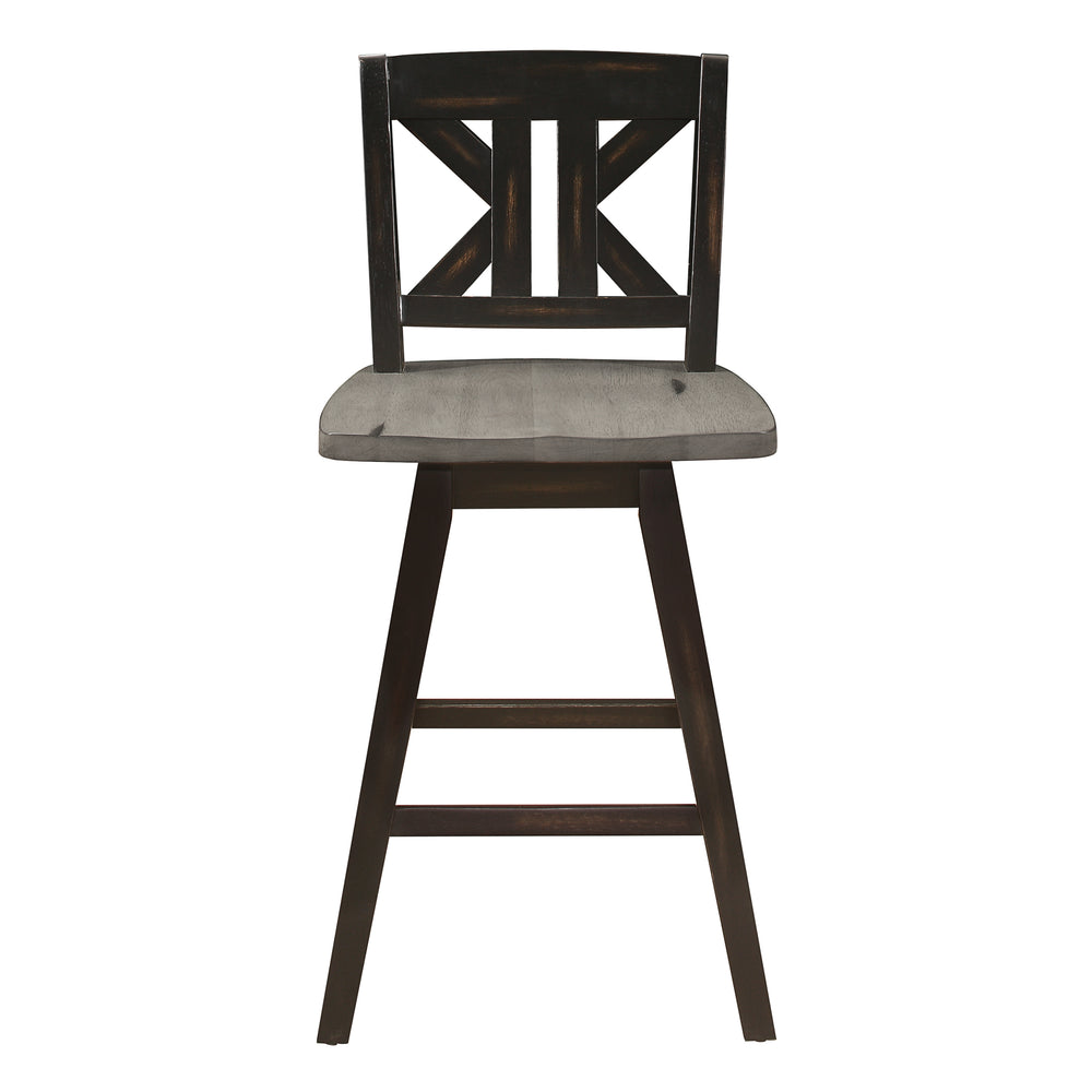English Elm Counter Height Chairs Set Of 2, Rustic Black Gray Swivel Design, Ergonomic Rubberwood Comfort B011P194599