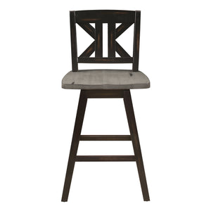 English Elm Counter Height Chairs Set Of 2, Rustic Black Gray Swivel Design, Ergonomic Rubberwood Comfort B011P194599