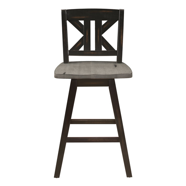 English Elm Counter Height Chairs Set Of 2, Rustic Black Gray Swivel Design, Ergonomic Rubberwood Comfort B011P194599
