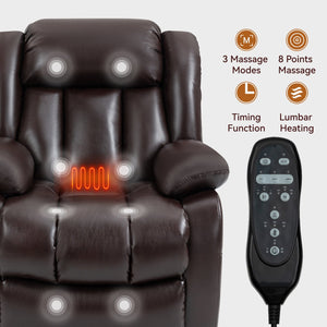 English Elm Dual Motor Power Lift Recliner with Massage Heat and 180 Degree Brown Lounge Chair W1803S00042