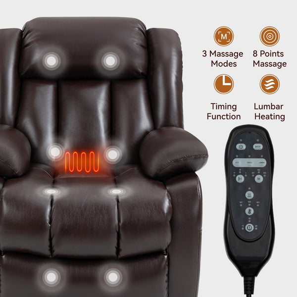 English Elm Dual Motor Power Lift Recliner with Massage Heat and 180 Degree Brown Lounge Chair W1803S00042