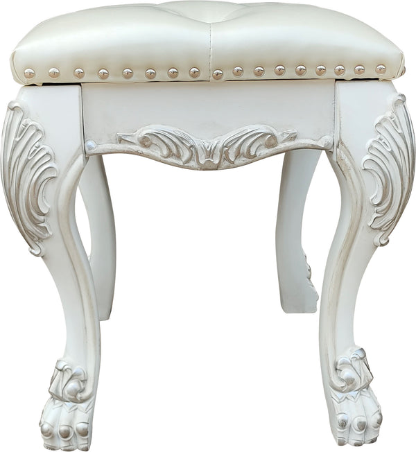English Elm Dresden Bone White Vanity Stool with PU Leather Upholstery, 220lb Capacity, 21" W x 20" H Elegance B2726P271546