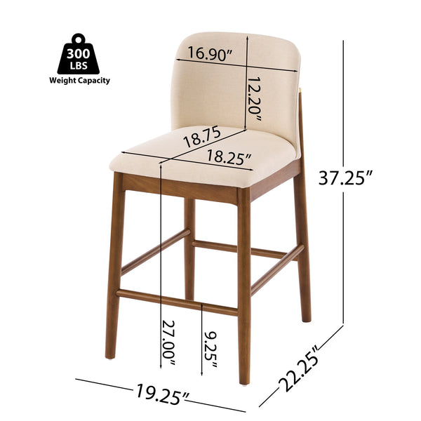 English Elm Lois Rubberwood Counter Stools Set of 2 Beige Upholstered Seats Walnut Frame N775P369557W