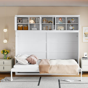 English Elm Queen Murphy Wall Bed with Top Cabinet Storage for Small Space Living White LP006665AAK-1