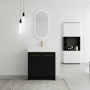 English Elm 30 Inch Freestanding Bathroom Vanity With Modern Resin Sink & Soft-Close Doors For Easy Storage W999S00178