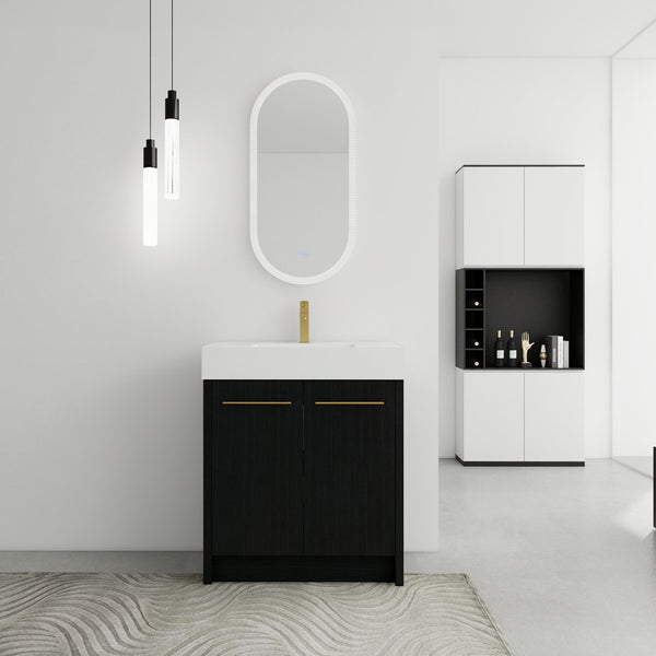 English Elm 30 Inch Freestanding Bathroom Vanity With Modern Resin Sink & Soft-Close Doors For Easy Storage W999S00178