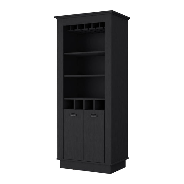 English Elm Hampton Tall Bar Cabinet with Wine Rack Glass Holder and Enclosed Storage Shelves B128S00226
